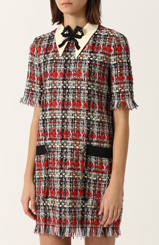 Буклированное мини-платье с коротким рукавом Gucci 