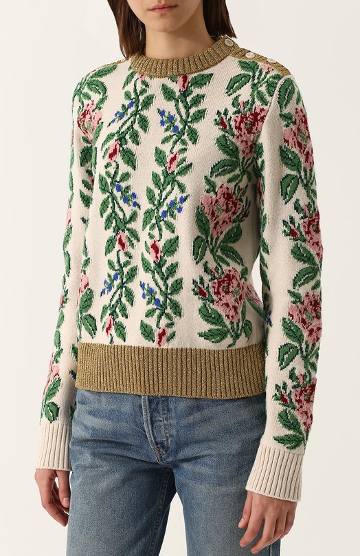 Шерстяной пуловер прямого кроя с круглым вырезом Gucci 