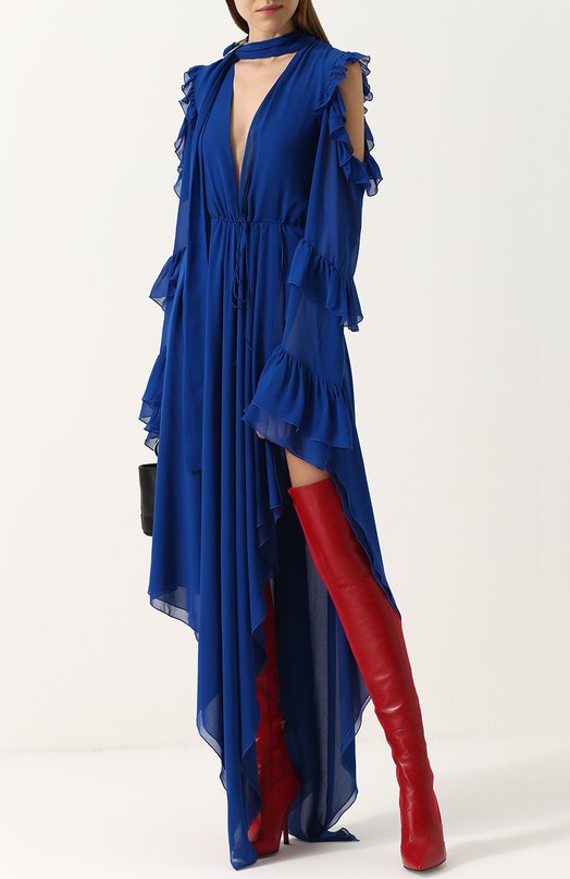 Кожаные ботфорты с вязаной отделкой на шпильке Fendi 