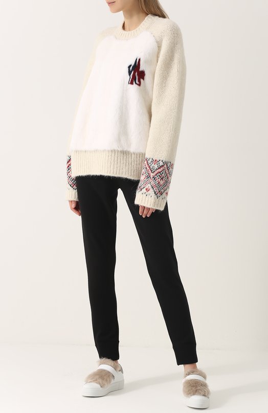 Шерстяной пуловер с отделкой из меха норки MONCLER 