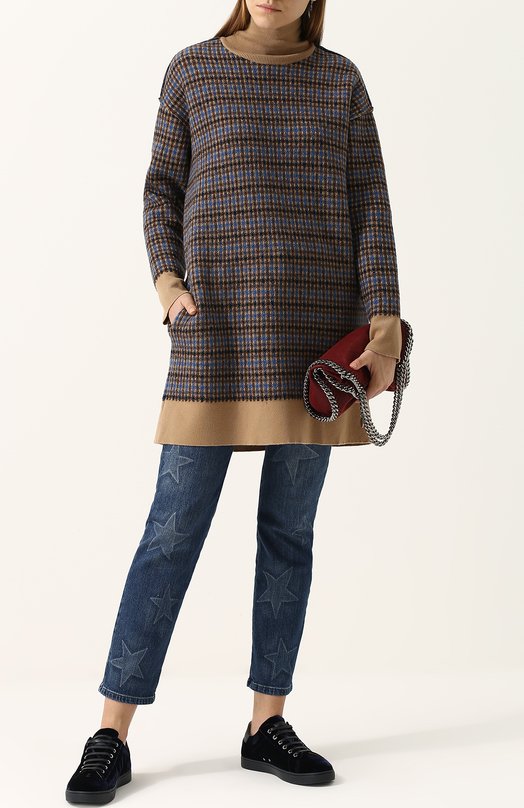Удлиненный шерстяной свитер фактурной вязки Stella Mccartney 