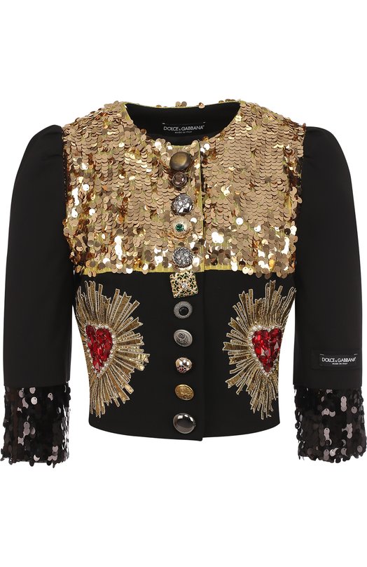 Приталенный жакет с укороченным рукавом и контрастной вышивкой Dolce&Gabbana 