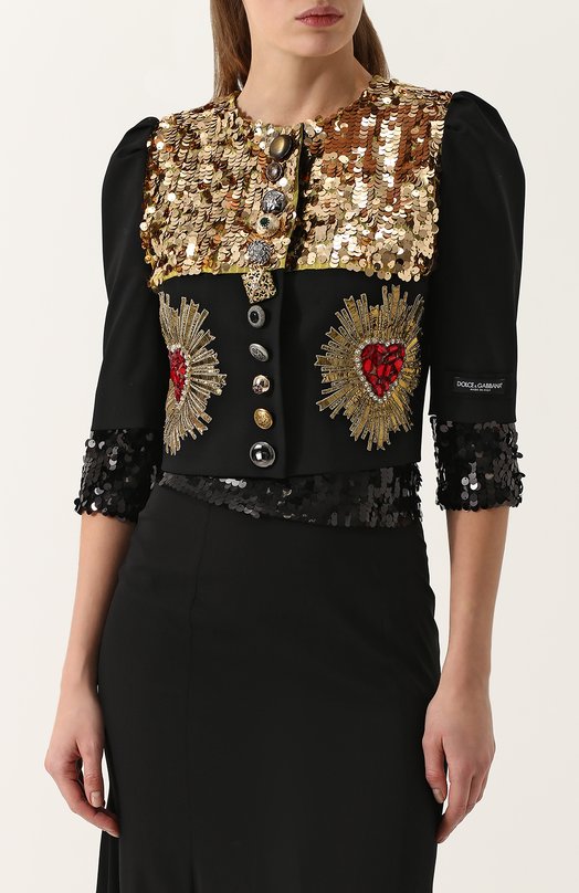 Приталенный жакет с укороченным рукавом и контрастной вышивкой Dolce&Gabbana 