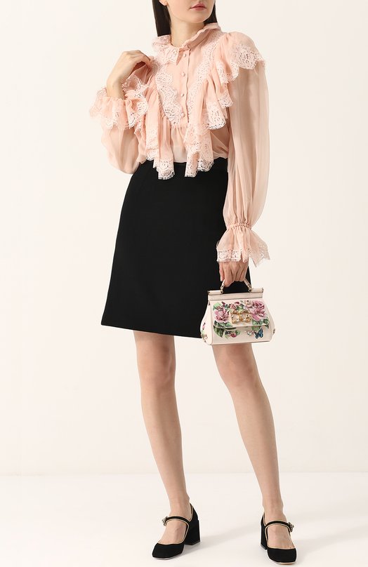 Прозрачная шелковая блуза с кружевной отделкой и оборками Dolce&Gabbana 