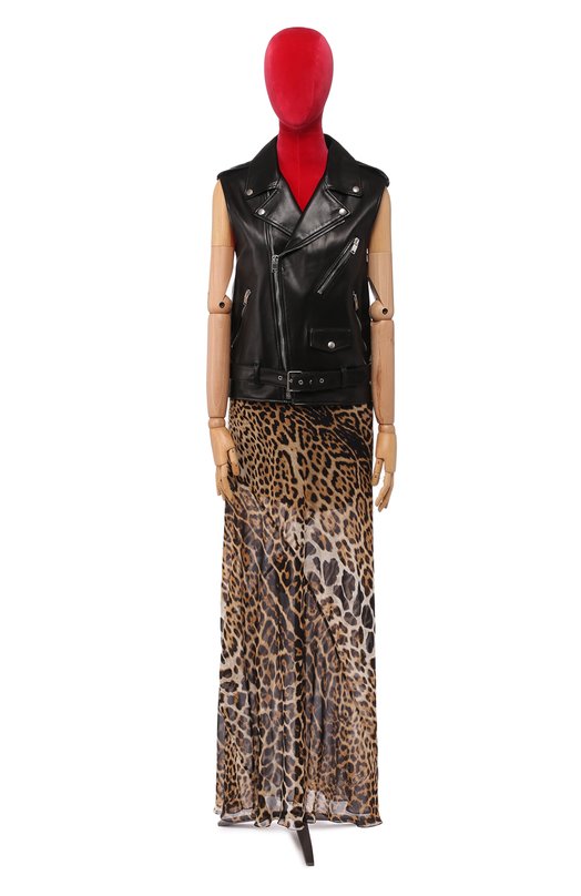 Шелковая юбка-макси с леопардовым принтом Yves Saint Laurent 