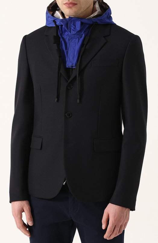 Однобортный шерстяной пиджак с подстежкой и капюшоном Valentino 