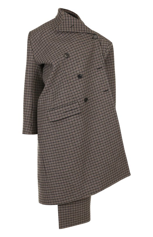 Шерстяное пальто асимметричного кроя в клетку Balenciaga 