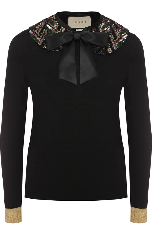 Пуловер из смеси кашемира и шелка с декорированным воротником Gucci 