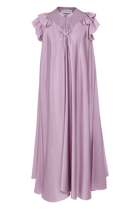 Шелковое платье свободного кроя с оборками Balenciaga 