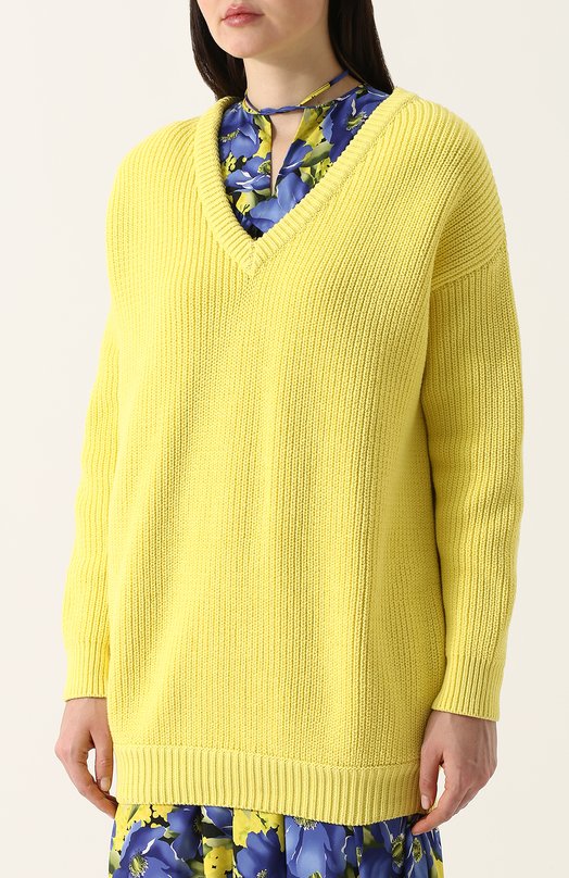 Хлопковый пуловер свободного кроя с V-образным вырезом Balenciaga 