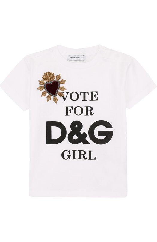 Хлопковая футболка с принтом и аппликацией Dolce&Gabbana 2564485
