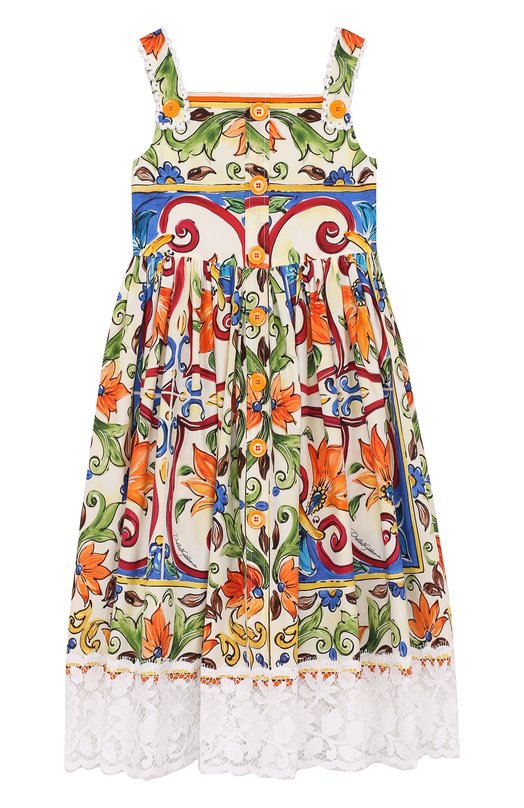 Хлопковое платье с принтом и кружевной отделкой на бретельках Dolce&Gabbana 2564523