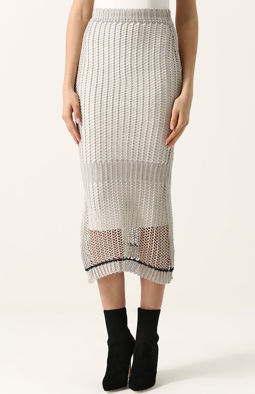 Льняная юбка-миди фактурной вязки Victoria Beckham 