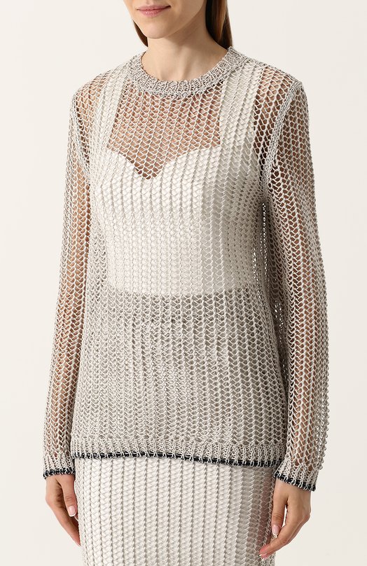 Льняной пуловер фактурной вязки с круглым вырезом Victoria Beckham 