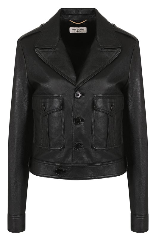 Однотонная кожаная куртка с накладными карманами Yves Saint Laurent 