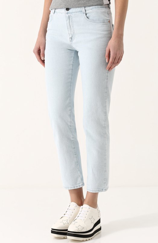 Укороченные джинсы прямого кроя с потертостями Stella Mccartney 