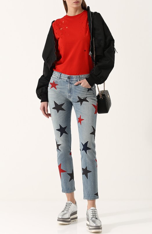 Укороченные джинсы прямого кроя с принтом в виде звезд Stella Mccartney 