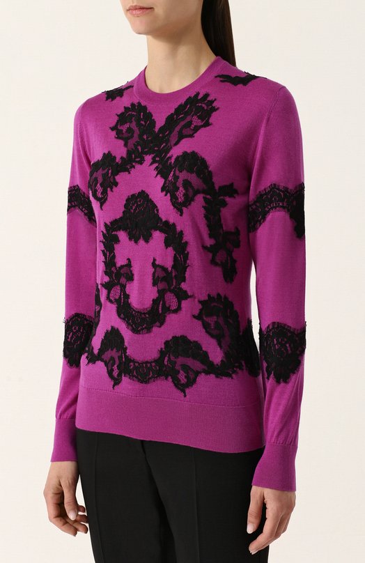Пуловер из смеси кашемира и шелка с кружевной отделкой Dolce&Gabbana 