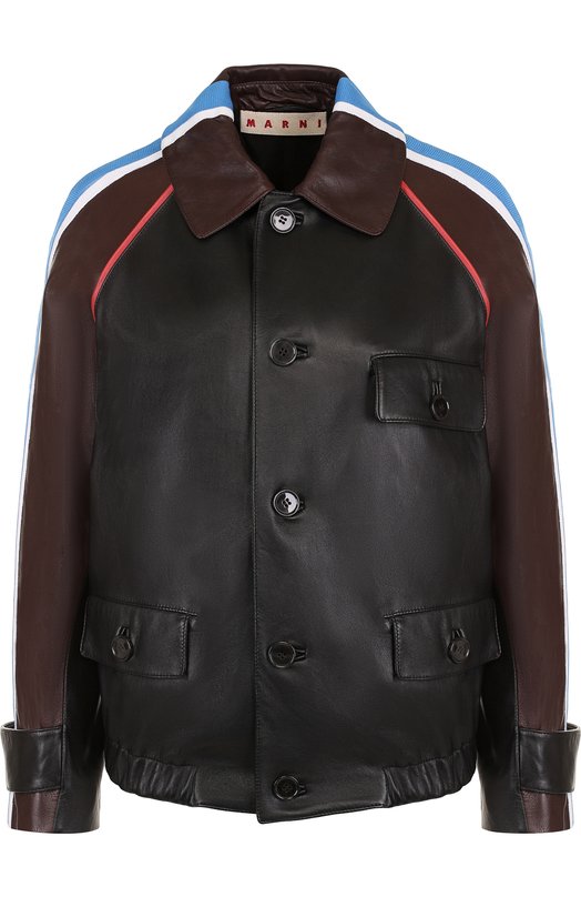 Кожаная куртка с отложным воротником и контрастной отделкой Marni 