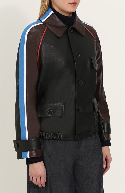Кожаная куртка с отложным воротником и контрастной отделкой Marni 