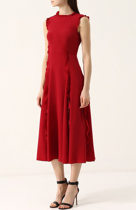 Приталенное шелковое платье-миди с оборками REDVALENTINO 