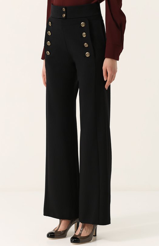 Расклешенные шерстяные брюки с контрастными пуговицами Chloe 