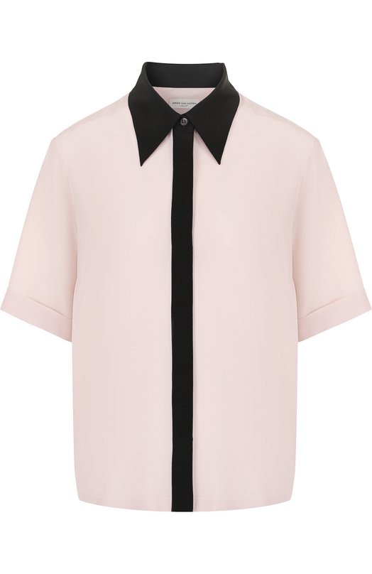 Шелковая блуза с контрастной отделкой и коротким рукавом Dries Van Noten 