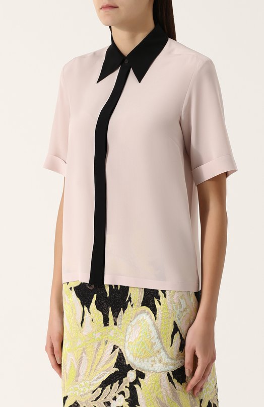 Шелковая блуза с контрастной отделкой и коротким рукавом Dries Van Noten 