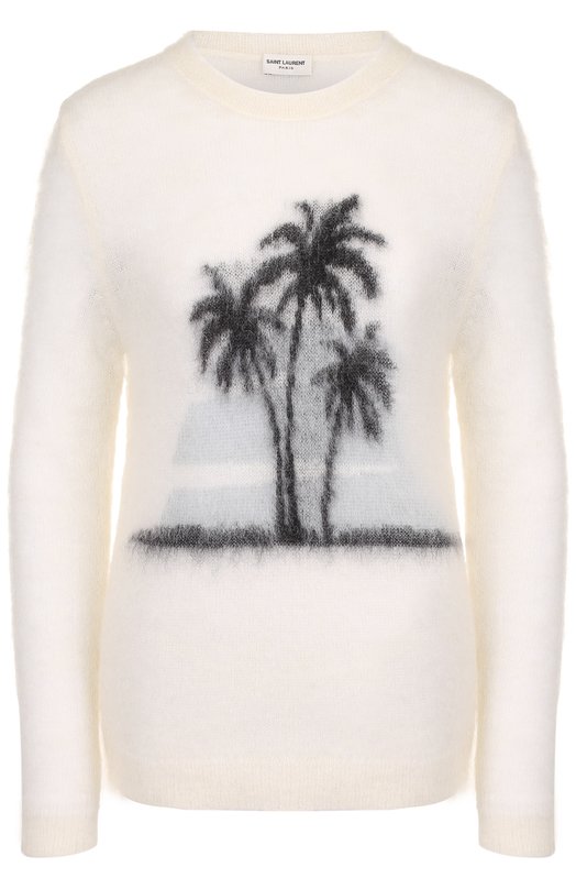 Вязаный пуловер с круглым вырезом и принтом Yves Saint Laurent 