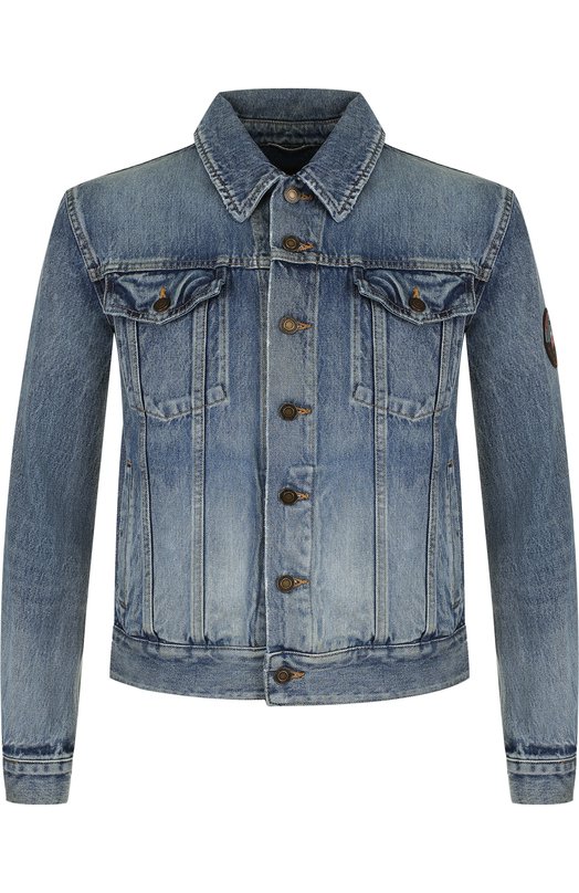 Джинсовая куртка на пуговицах с потертостями Yves Saint Laurent 