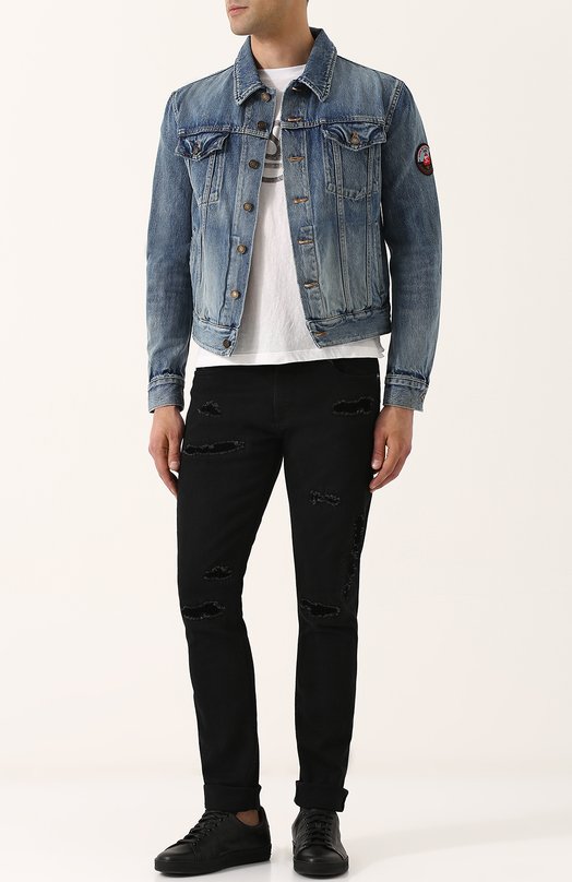 Джинсовая куртка на пуговицах с потертостями Yves Saint Laurent 