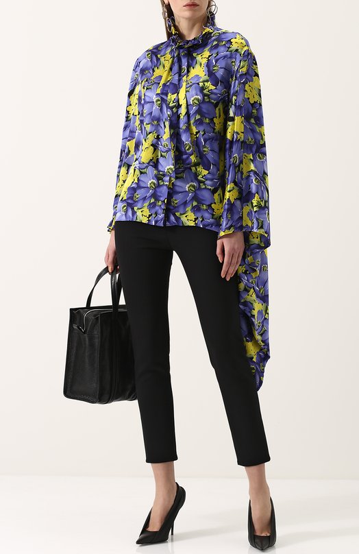 Шелковая блуза асимметричного кроя с принтом Balenciaga 