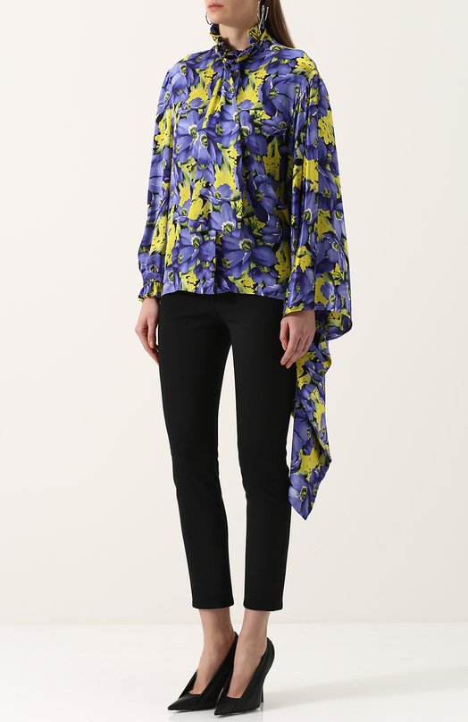 Шелковая блуза асимметричного кроя с принтом Balenciaga 