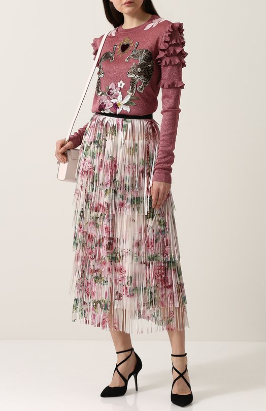 Юбка-миди с бахромой и контрастным поясом Dolce&Gabbana 