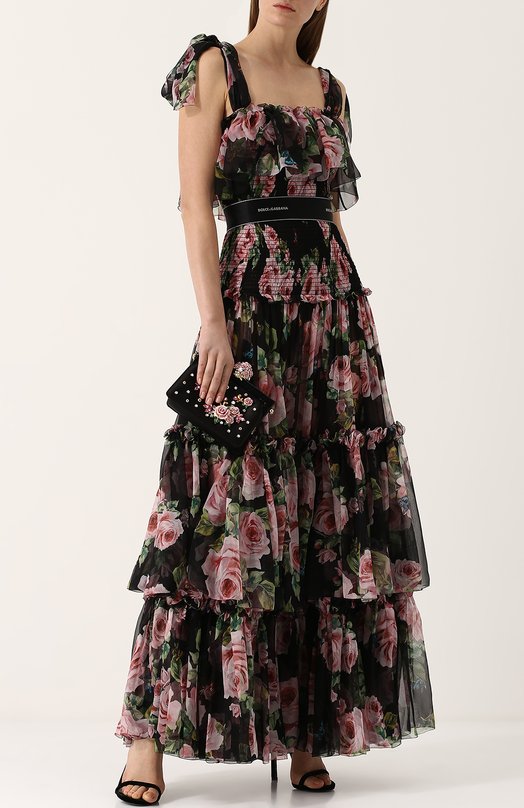 Шелковое платье-макси с оборками и принтом Dolce&Gabbana 