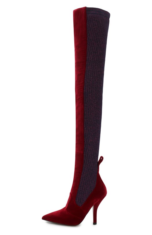 Бархатные ботфорты с вязаной отделкой на шпильке Fendi 