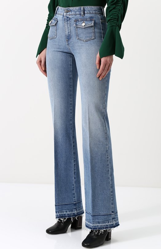 Расклешенные джинсы со стрелками и потертостями Stella Mccartney 