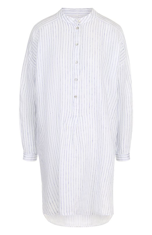 Удлиненная хлопковая блуза в полоску с воротником-стойкой 120% LINO 