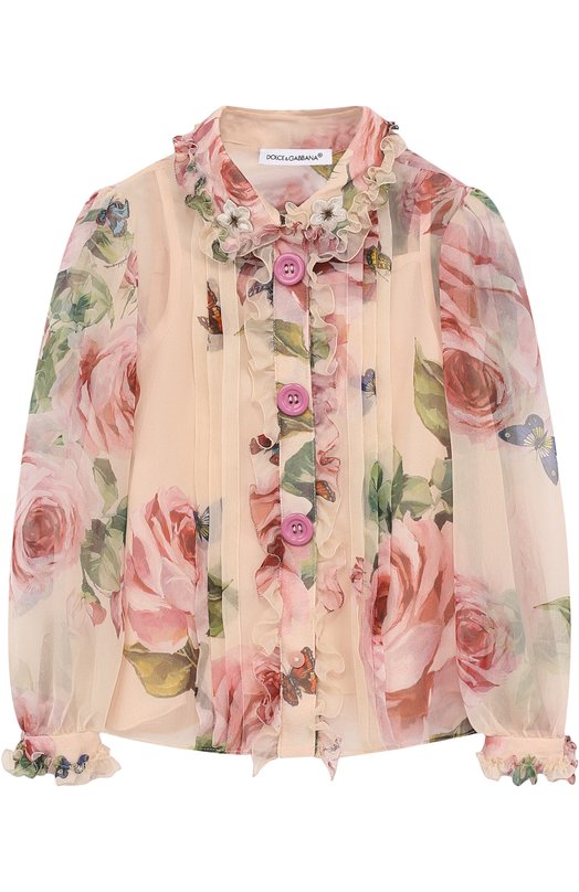 Шелковая блуза с принтом и оборками Dolce&Gabbana 2631690