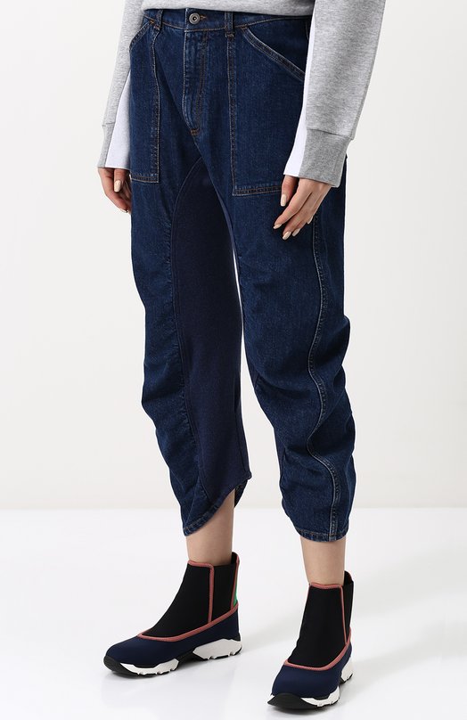 Укороченные джинсы с драпировкой и потертостями Stella Mccartney 