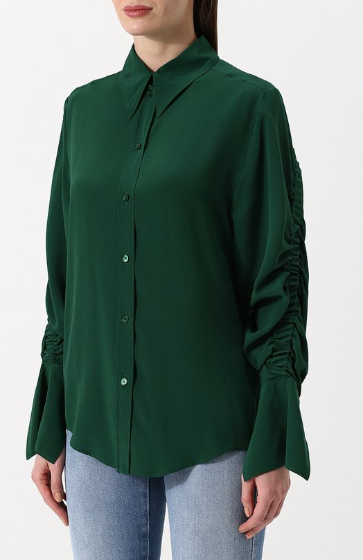 Однотонная шелковая блуза с драпировкой Stella Mccartney 