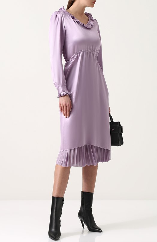Однотонное шелковое платье-миди с оборками Balenciaga 