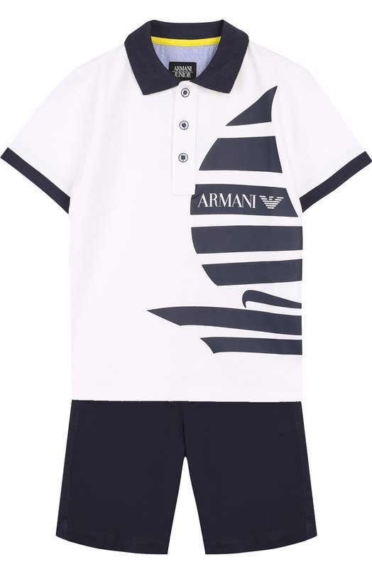 Хлопковый комплект из футболки и шорт Armani Junior 2634029