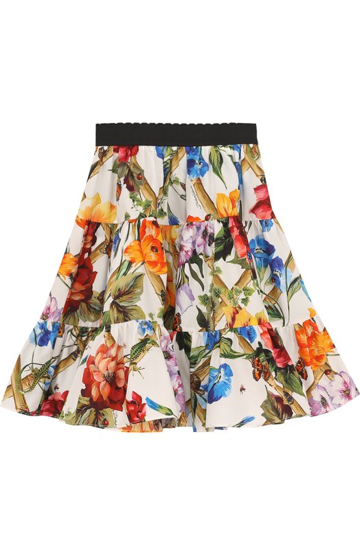 Хлопковая юбка свободного кроя с принтом и эластичным поясом Dolce&Gabbana 2634257
