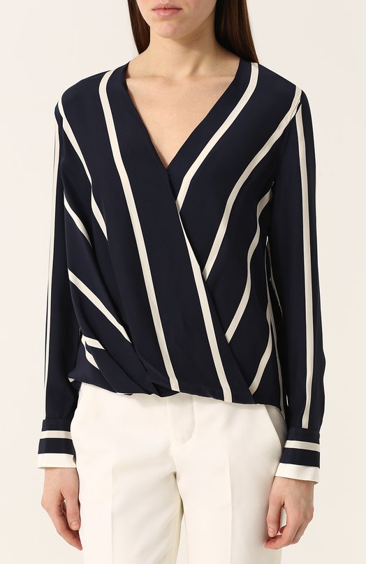 Шелковая блуза в полоску с V-образным вырезом Rag&Bone 