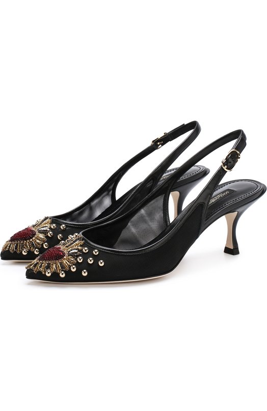 Текстильные туфли Lori на каблуке kitten heel Dolce&Gabbana 