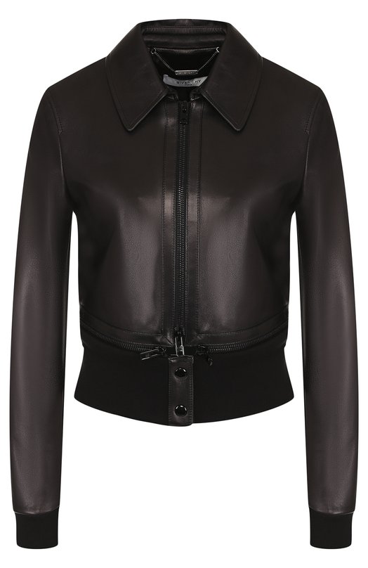 Кожаная куртка с эластичным поясом и отложным воротником Givenchy 
