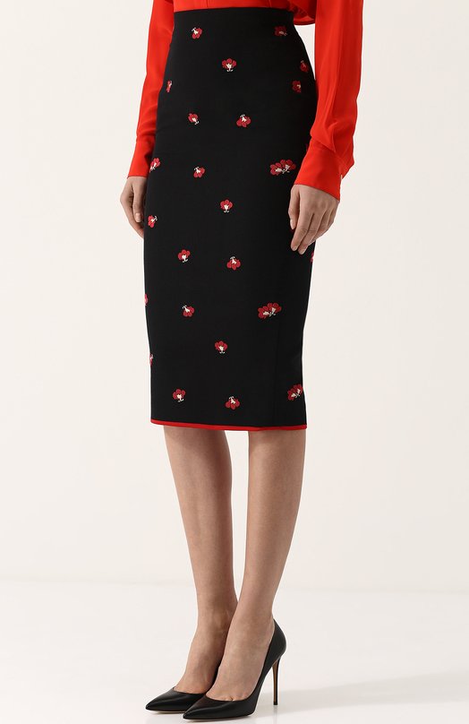 Вязаная юбка-карандаш с цветочным принтом Victoria Beckham 