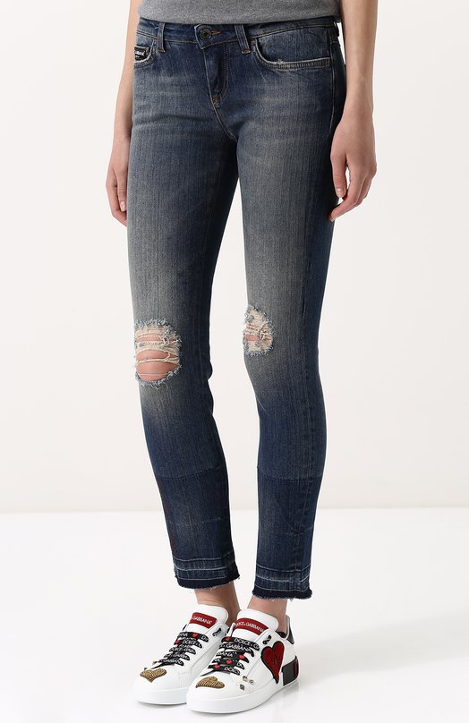 Укороченные джинсы-скинни с потертостями Dolce&Gabbana 