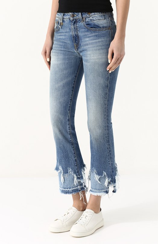Укороченные расклешенные джинсы с потертостями R13 